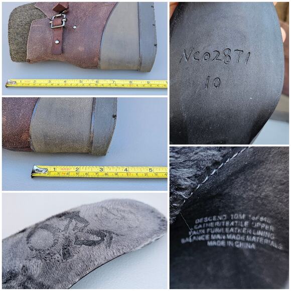 Brown Wedge Boots OTBT Descend Size 10 Distressed Leather Zip Buckle Fuzzy Lined - Picture 7 of 14